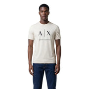 cremefarben Armani Exchange Männer t-shirt mit schwarzem Axt-Logo und Markennamen auf der Vorderseite