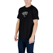 Black Armani Exchange men t-shirt made of cotton featuring a white Armani Exchange logo printed on the chest