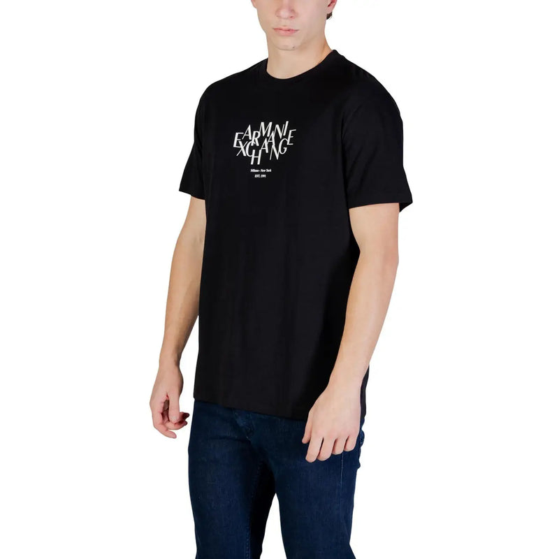 Black Armani Exchange men t-shirt made of cotton featuring a white Armani Exchange logo printed on the chest