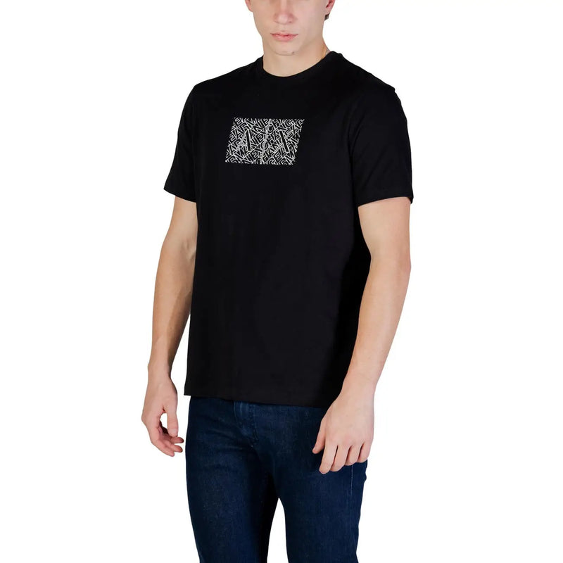 Armani Exchange men t-shirt in black cotton with a white abstract graphic on the chest for casual wear