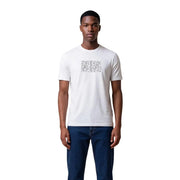 Armani Exchange men white cotton t-shirt with subtle repeating logo pattern across the chest