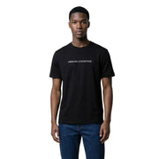 Armani Exchange men t shirt black cotton round neck short sleeve with white Armani Exchange logo across the chest