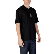Armani Exchange men black round neck cotton t-shirt with white logo on the left chest short sleeves