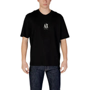 Armani Exchange men t-shirt black round neck cotton with white logo on the chest front side
