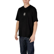 Armani Exchange men t-shirt black round neck cotton with white logo on the chest