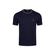 Navy blue Armani Exchange men t-shirt with white trim and subtle logo embroidery in a cotton blend fabric