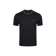 Black Armani Exchange men t-shirt with white collar trim and small embroidered logo on the chest