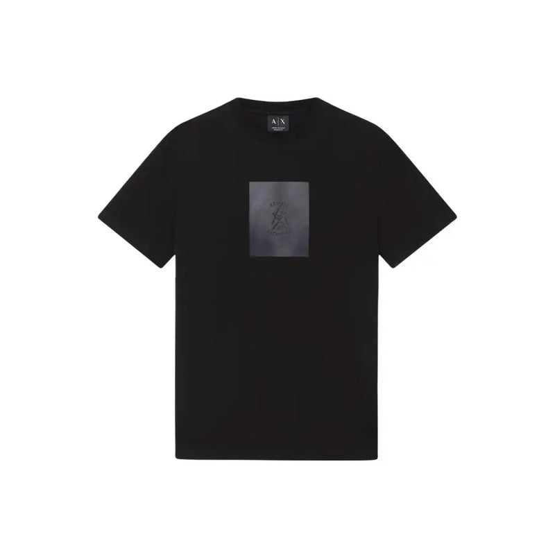 Armani Exchange Herren schwarze Kurzarm t-shirt mit einem rechteckigen, durchscheinend grauen Grafikaufnäher auf der Brust
