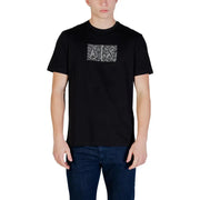 Armani Exchange Herren schwarze Kurzarm t-shirt mit weißem geometrischem Logoprint auf der Brust, lässige Baumwolle top