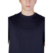 Black Armani Exchange men t-shirt featuring a crew neck and subtle embossed logo for casual wear