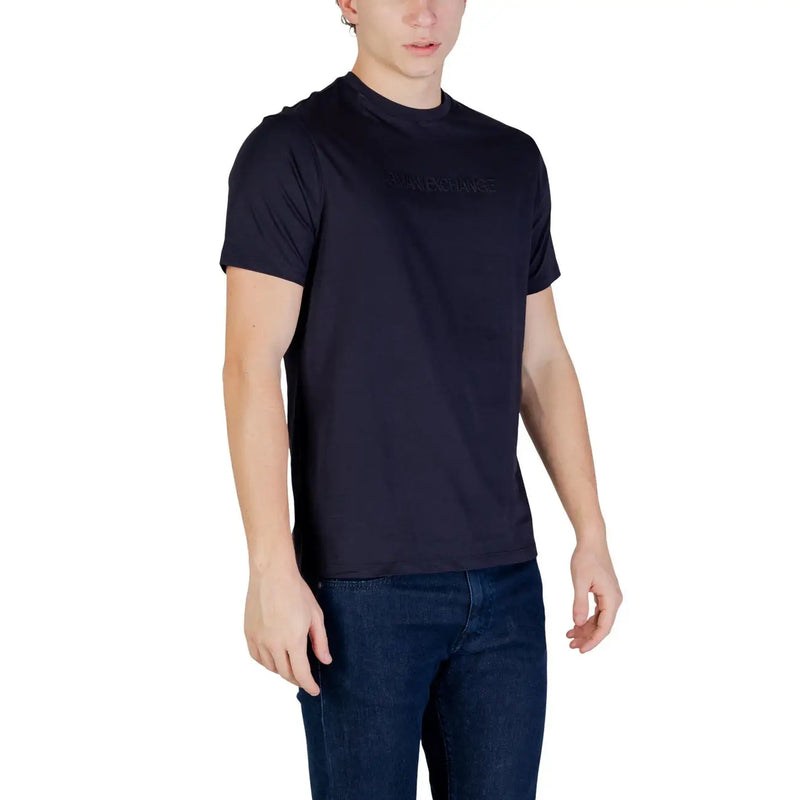 Black Armani Exchange men t-shirt with subtle embroidered Calvin Klein logo on chest in soft cotton material