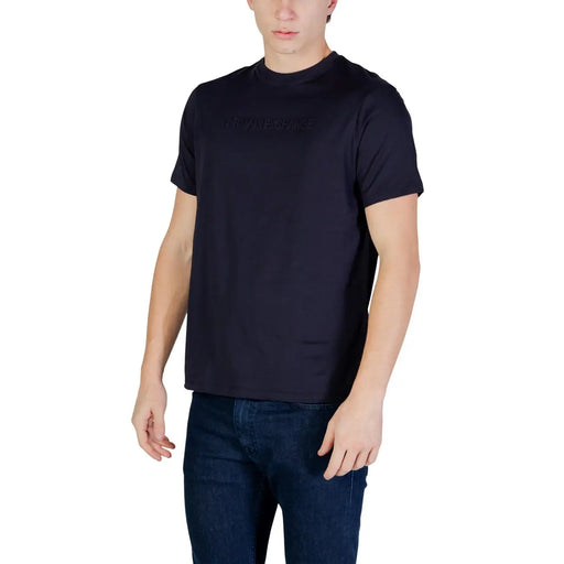 Armani Exchange men t shirt black short sleeved cotton with subtle tonal embroidered logo across the chest