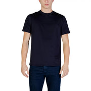 Armani Exchange men black crew-neck t-shirt with subtle embossed branding across the chest in cotton material