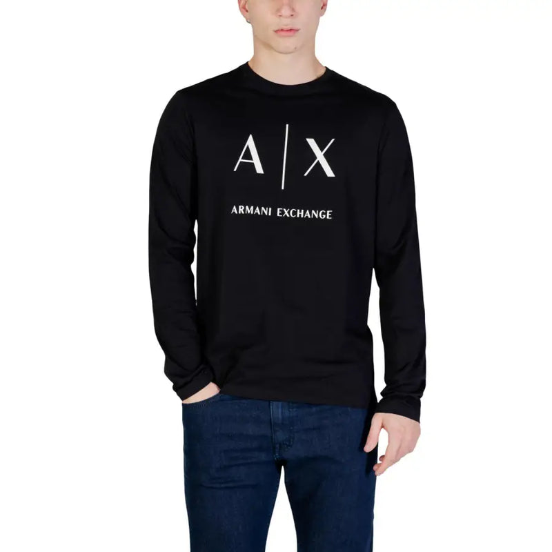 Noir armani exchange T-shirt en coton à manches longues avec logo hache blanc et armani exchange texte sur la poitrine