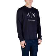 Black long-sleeved Armani Exchange men t-shirt with white a x logo and brand name printed on the chest