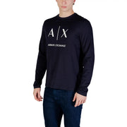 Armani Exchange men long-sleeved black t-shirt with white a x logo and brand name printed on the chest