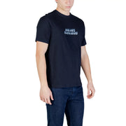 Armani Exchange men black short-sleeved cotton t-shirt with a subtle light blue human exchange logo on the chest