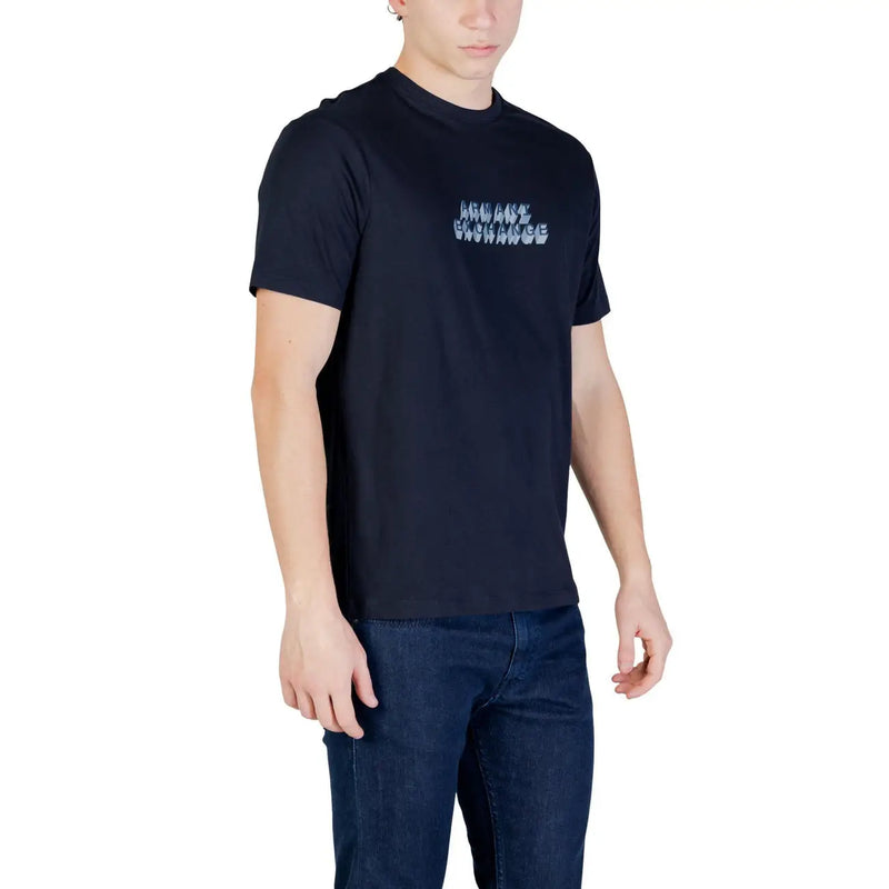 Armani Exchange men black short-sleeved cotton t-shirt with a subtle light blue human exchange logo on the chest