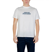 White Armani Exchange men t-shirt featuring a subtle blue gradient logo across the chest, casual wear essential
