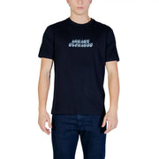 Black short-sleeved Armani Exchange men t-shirt featuring a light blue and white Armani Exchange logo across the chest