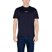 Black Armani Exchange men t-shirt with short sleeves and subtle rectangular logo patch on the chest