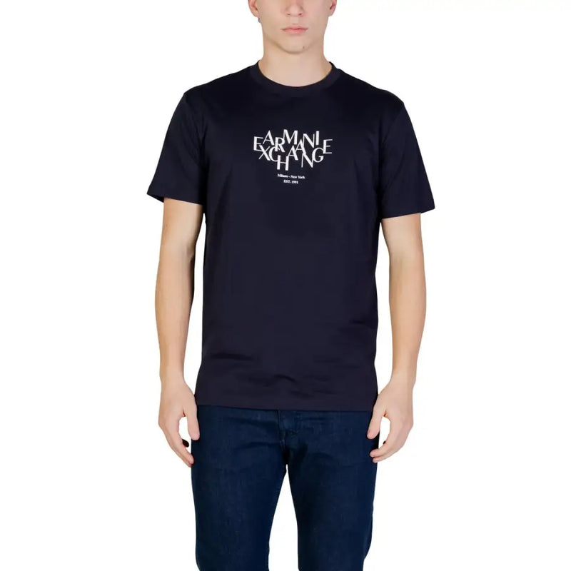 Armani Exchange Männer t-shirt Aus schwarzem Baumwollstoff mit weißem Grafikprint auf der Brust, für lässige Kleidung