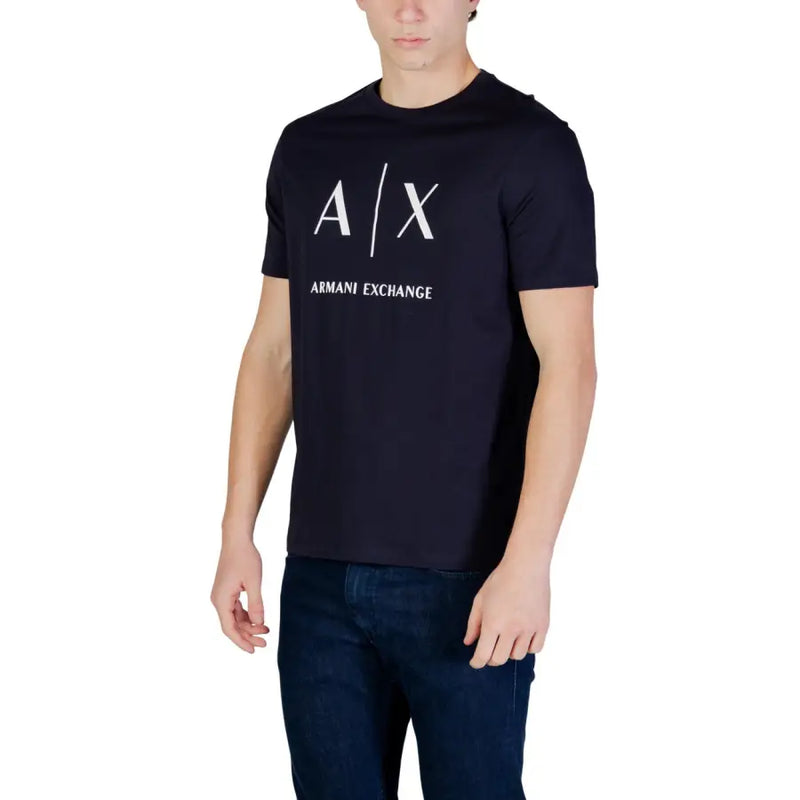 Marineblau Armani Exchange Männer t-shirt mit weißem Axt-Logo und Markennamen, der über die Brust gedruckt ist