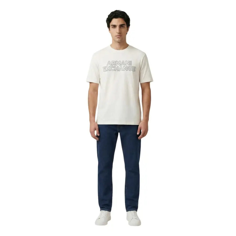 cremefarben Armani Exchange Männer t-shirt mit einem dezenten, umrandeten Logo aus weichem Baumwollstoff auf der Brust