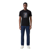 Armani Exchange Herren schwarze Kurzarm t-shirt mit rechteckigem Grafikdruck mit roten und goldenen Akzenten