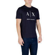 Marineblau Armani Exchange Männer t-shirt mit weißem a|x-Logo und Markennamen, der über die Brust gedruckt ist