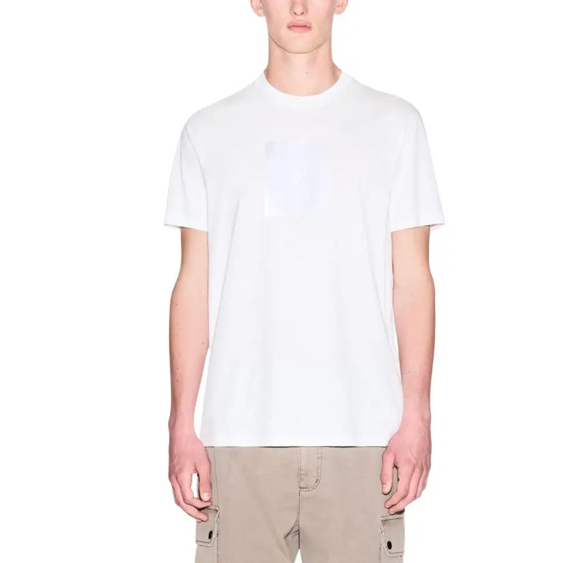 Armani Exchange Herren weißes Rundhals-T-Shirt t-shirt mit hellgrauem rechteckigem Logo auf der Brust für Freizeitkleidung