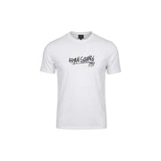 Weiß armani exchange Männer t-shirt mit Schwarz armani exchange Logo im Graffiti-Stil von 1974 auf der Brust