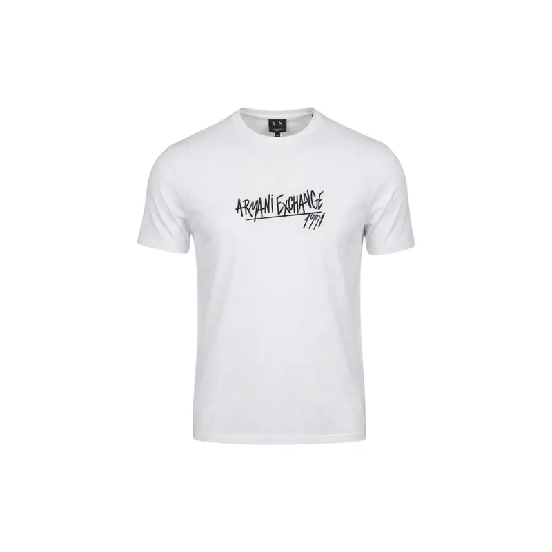 Weiß armani exchange Männer t-shirt mit Schwarz armani exchange Logo im Graffiti-Stil von 1974 auf der Brust