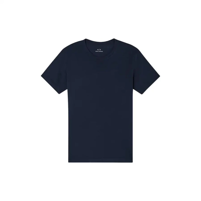 Navy blue cotton Armani Exchange men t-shirt with minimalist design and subtle brand logo at the neckline