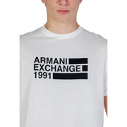 Armani Exchange Männer t-shirt weiße Baumwolle mit kräftigem Schwarz armani exchange Grafisches Logo von 1991 auf der Vorderseite
