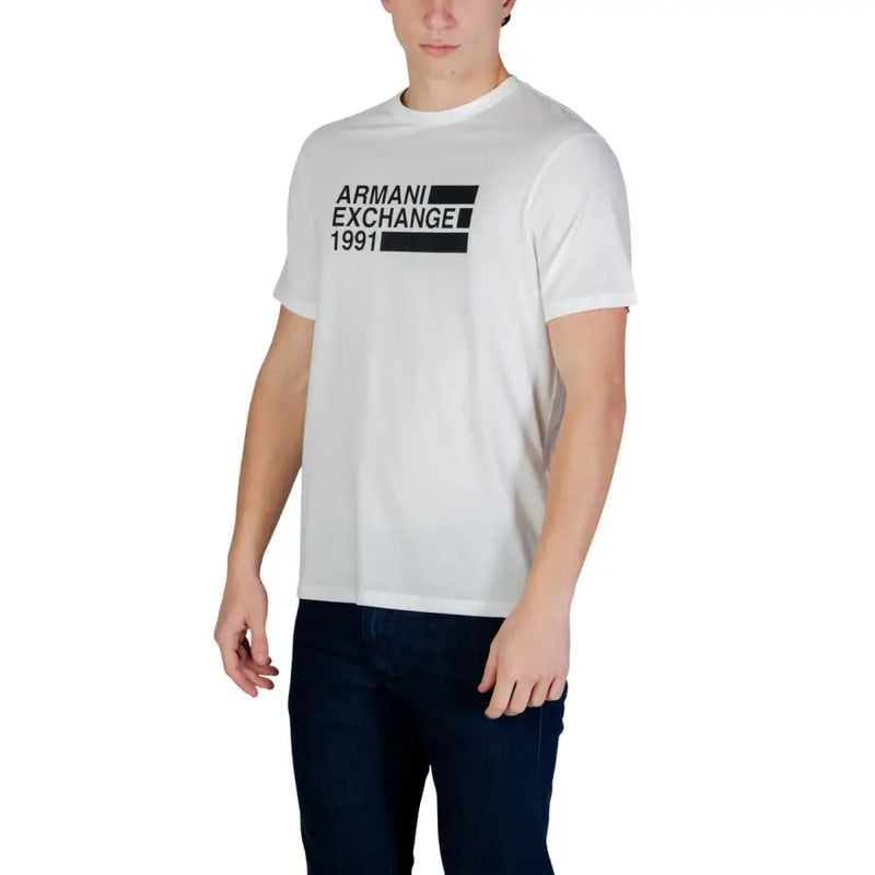 Armani Exchange weiße Männer t-shirt mit schwarzem Grafikprint aus Baumwollmaterial für lässige Kleidung