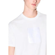 Armani Exchange Herren weiße Baumwolle t-shirt mit einem dezenten, durchscheinenden quadratischen Aufnäher auf der Brust