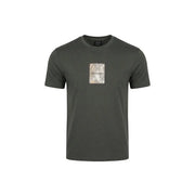 Dark olive green Armani Exchange men t shirt with rectangular palm leaf print patch on chest cotton round neck XM002501