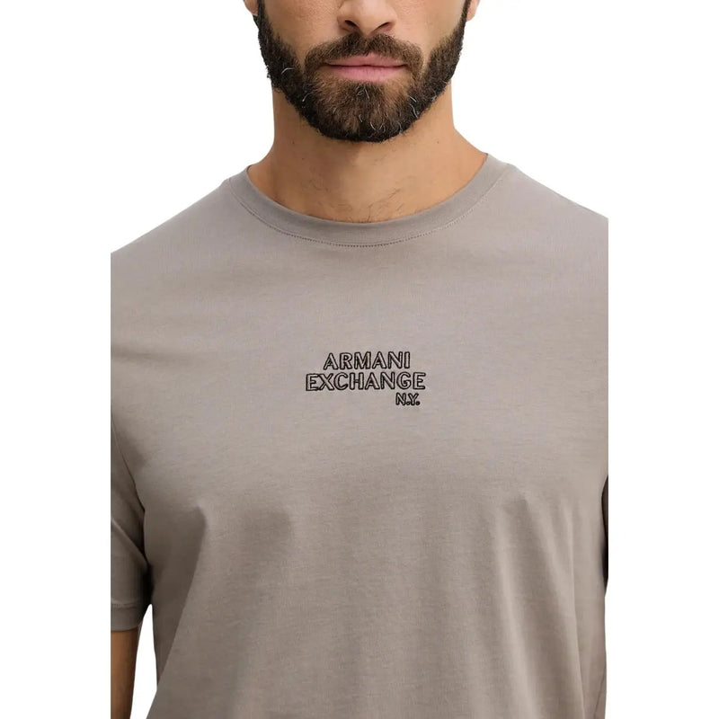 Beige Armani Exchange men t-shirt featuring black embroidered Armani Exchange N.Y. logo on the chest