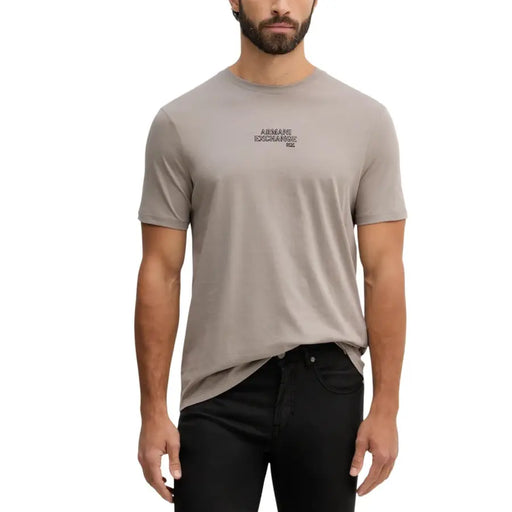 Beige Armani Exchange men short-sleeve cotton t-shirt with black logo on chest for casual wear