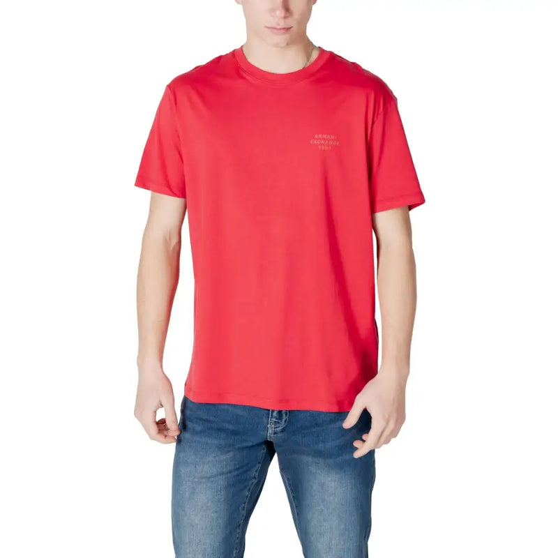 Armani Exchange men t-shirt red short-sleeved crew neck with small embroidered logo on left chest made of soft cotton