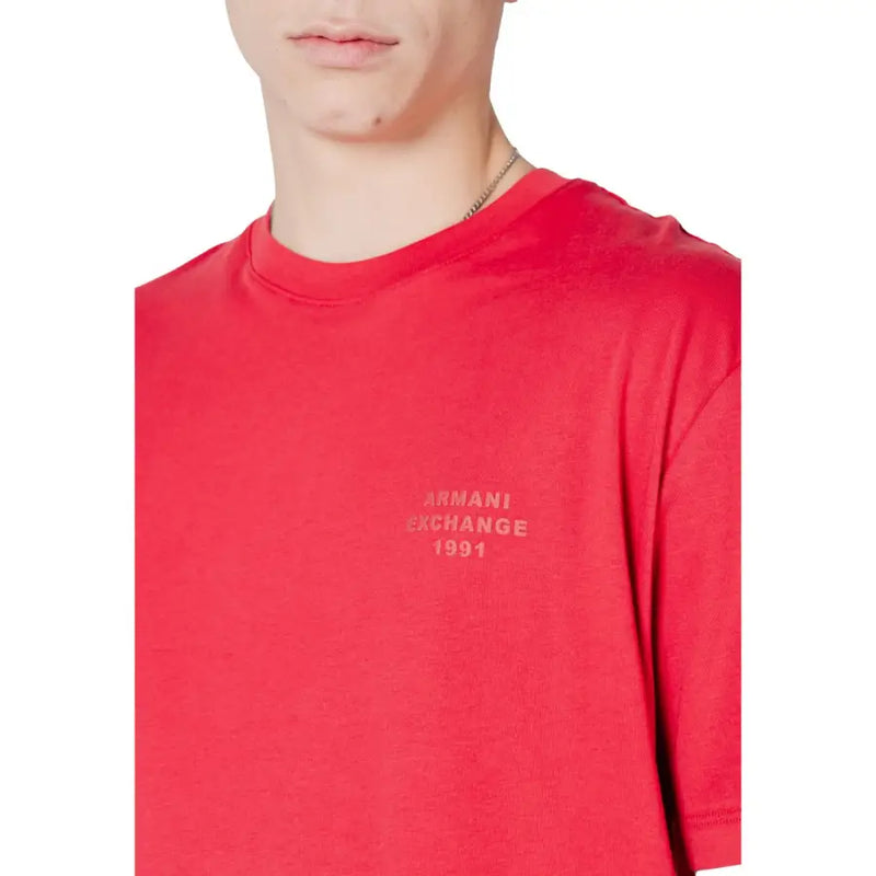 Red Armani Exchange 1991 crew neck cotton t-shirt for men with subtle embroidered branding