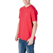 Armani Exchange men t-shirt in red with short sleeves and subtle embroidered logo on the chest