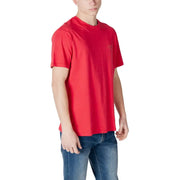 Red short-sleeved armani exchange men t-shirt with a small embroidered logo on the left chest