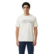Cream-colored Armani Exchange men t-shirt with subtle outlined logo across the chest for casual wear