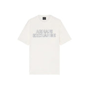 Cream-colored Armani Exchange men t-shirt with bold outlined Armani Exchange logo across the chest