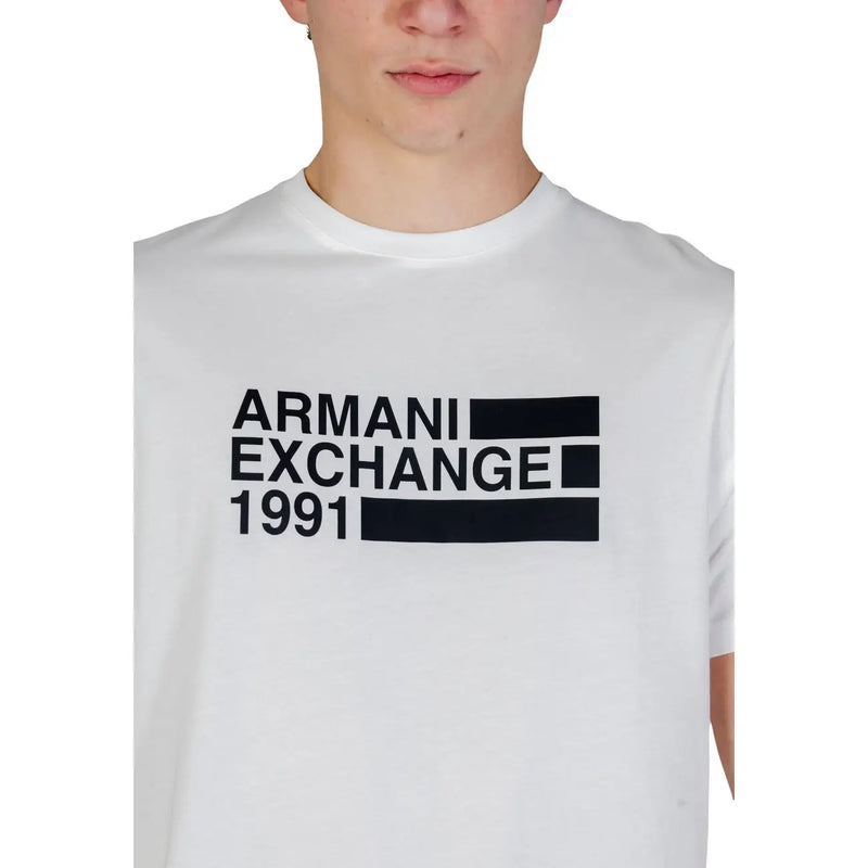 Armani Exchange men t-shirt white cotton with bold black armani exchange 1991 graphic logo on front