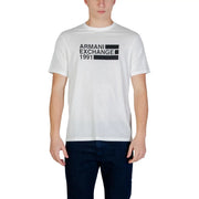 White armani exchange 1991 short-sleeved cotton t-shirt with black graphic print for men by armani exchange