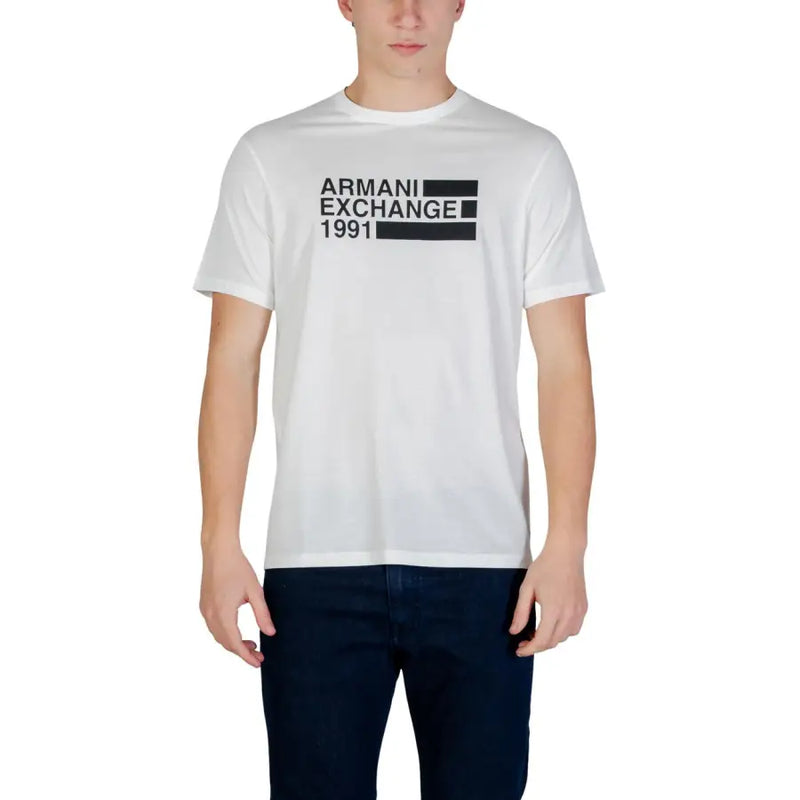 Weiß armani exchange 1991 kurzärmeliges Baumwollhemd t-shirt mit schwarzem Grafikprint für Herren von armani exchange