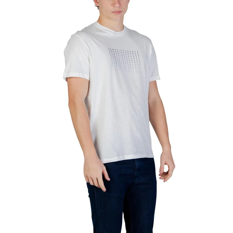 Armani Exchange men white cotton t-shirt with a subtle light gray geometric pattern printed on the chest